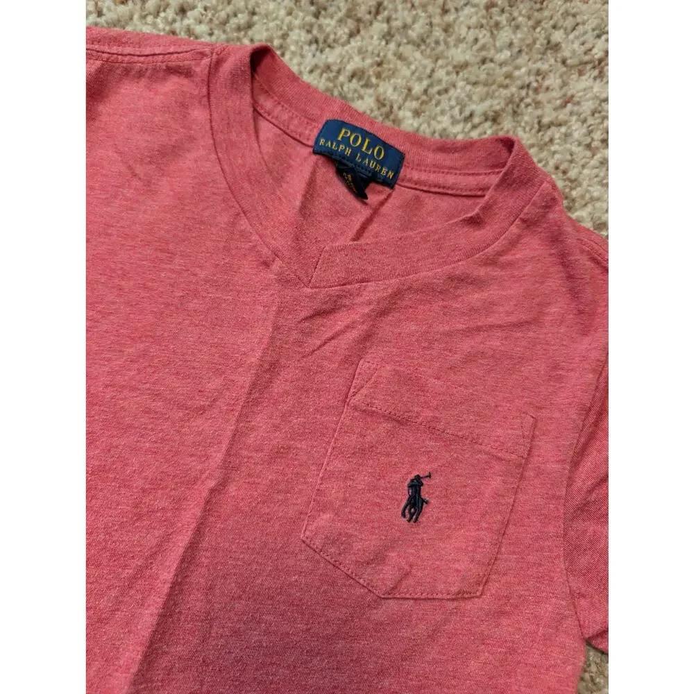 Polo Ralph Lauren Pocket T Shirt Kids Size Small Red Heathered Crewneck Tee